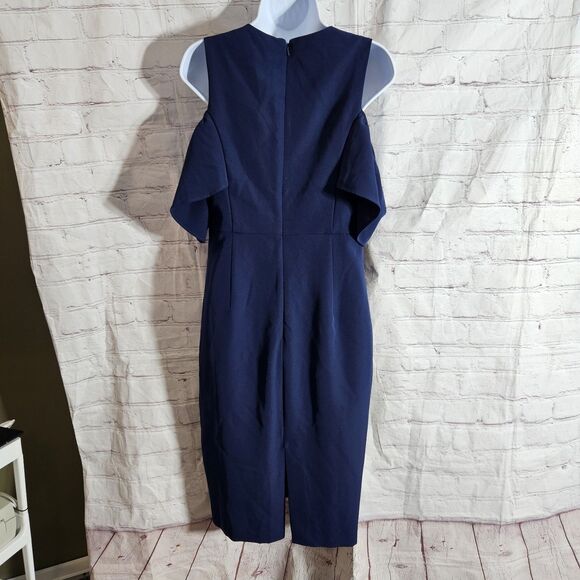 Bardot Womens 8 M Navy Jessie Sheath Dress Cold Shoulder Midi Cocktail Elegant - Picture 4 of 11